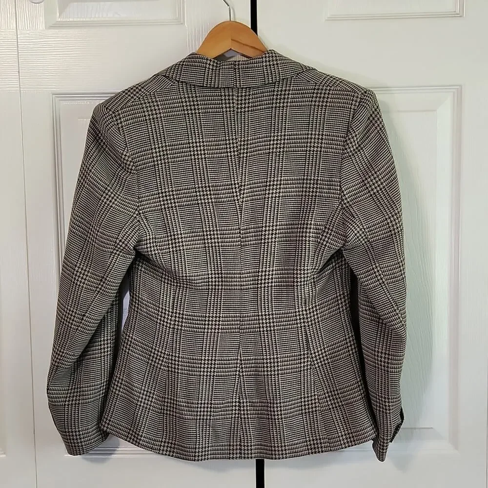 Vintage Jaeger‎ Womens Houndstooth Blazer Size SM Gray & White Single Breasted
